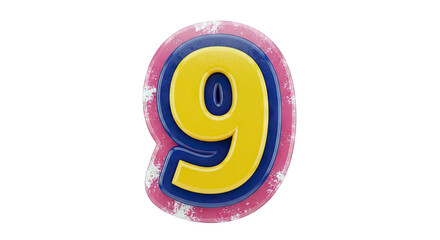 Stylized Yellow Number 9 with Pink and Blue Layers
