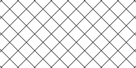Diagonal cross line grid seamless pattern. Geometric diamond texture. Black diagonal line mesh on white background. Minimal quilted fabric. Metallic wires fence pattern. Modern Vector © Selviana