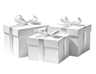 Minimalist white gift boxes with subtle shadows modern composition isolated on a transparent background, PNG