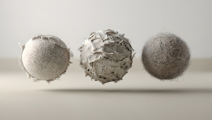 Three Weathered Tennis Balls on White Background