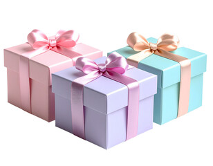 Obraz premium Pastel colored gift boxes with soft lighting aesthetic style isolated on a transparent background, PNG