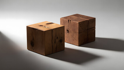 Wooden Cubes with Shadows on White Background