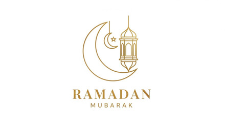 Obraz premium Ramadan mubarak greeting with golden crescent moon and lantern on white background for festive islamic holiday