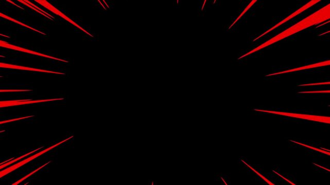 Red anime-style speed lines rush inward from the edges of a black screen, creating a powerful focus frame for action scenes or dynamic text