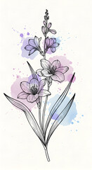 Delicate Floral Illustration with Watercolor Background