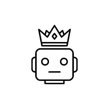 Robot head wearing crown minimalist line art icon.