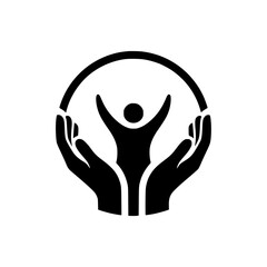 Obraz premium Hands Protecting Human Figure Vector Icon/Logo