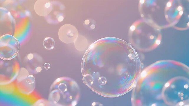 bubbles background with pastel rainbow bokeh
