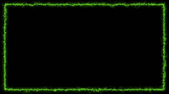 4K Abstract Green Electric Frame Motion, Glowing Lime Neon Border on Black Background, Digital Energy Rectangle Animation for Gaming Intro, Streaming and Creative Video Overlay Backdrop.