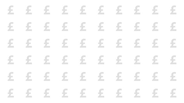 Grey GBP (British Pound Sterling) appear with a bouncing animation. Symbolizing UK&rsquo;s currency and British identity. 4K pictogram motion graphic.