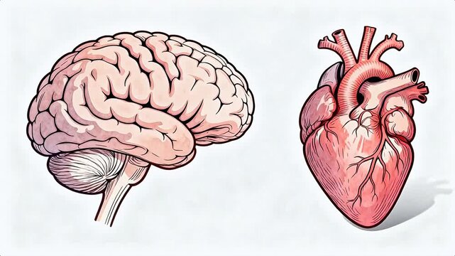Human brain and heart anatomy illustration
