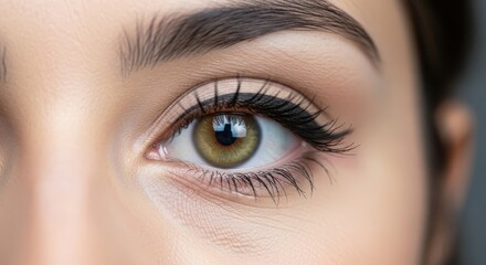 Obraz premium Close-up of a Hazel Eye with Defined Eyelashes and Brow.