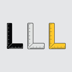 Obraz premium Three right angle rulers in black white and yellow tones