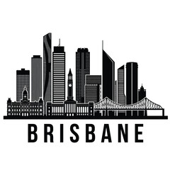 A striking black and white skyline illustration of the city of Brisbane Australia © jasminartist