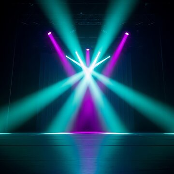 Energetic illumination on stage, vibrant teal and magenta light show
