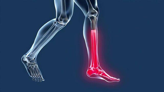 Anatomical representation of human leg bones with red pain highlight