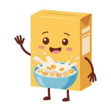 Cute Cereal Box Cartoon Mascot
