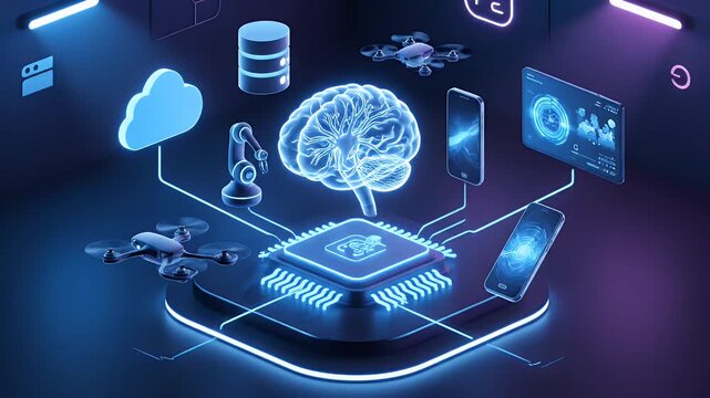 Artificial Intelligence and Machine Learning - A Futuristic Digital Brain with Integrated Technologies.