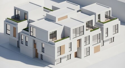 Stylized modern building complex, designed for contemporary urban living