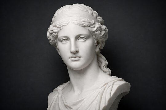 Classical Sculpture of a Female Figure Museum Exhibition Marble Bust Indoor Gallery Front View Art and Culture