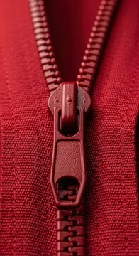 Close-up of a Red Zipper on Fabric.