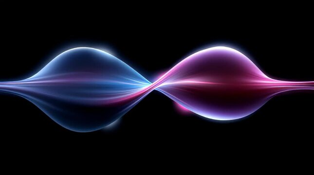 Machine learning visual waveforms intertwine glowing abstract ribbon of blue and magenta light conveying dynamic motion and futuristic energy