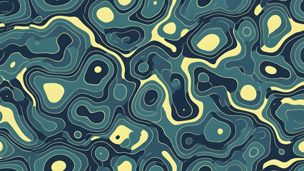 Fototapeta premium Abstract illustration of wavy patterns and shapes in various shades of blue and yellow, creating a dynamic and modern design element