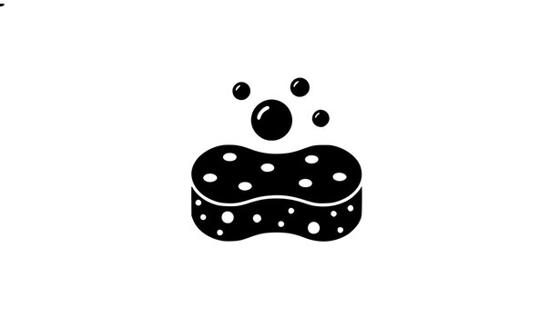 Cleaning sponge with bubbles icon black glyph vector isolated on transparent background