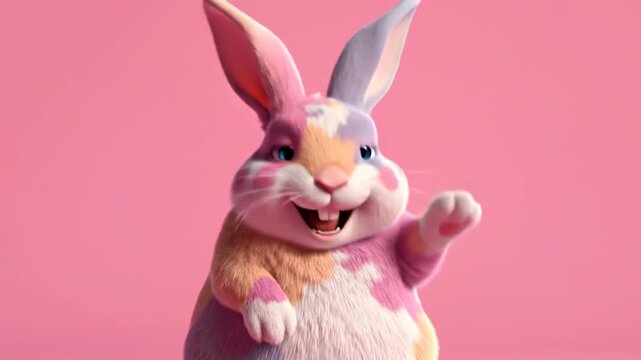 Adorable colorful cartoon animal laughing happily on pink background
