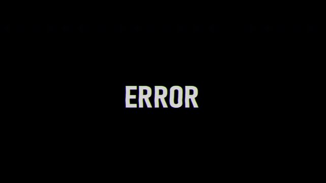 Digital ERROR glitch text animation with RGB split distortion and chromatic aberration effect on dark background. Futuristic cyberpunk style typography perfect for system failure screen