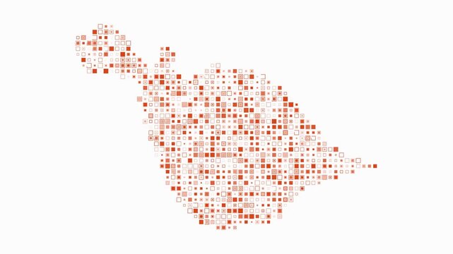 Heard Island and McDonald Islands map animation. Shape of the country with pulsating colored dots. Small size square blocks. Digital style Heard Island and McDonald Islands map on white background.