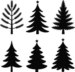 Obraz premium Black Christmas tree set vector on white background.