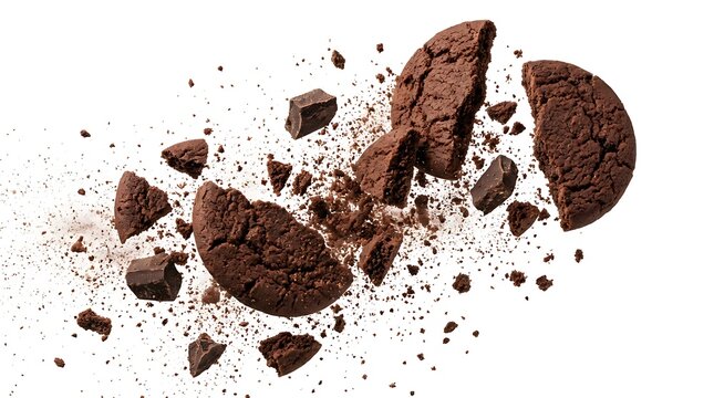 Chocolate cookie crumbling with transparent background
