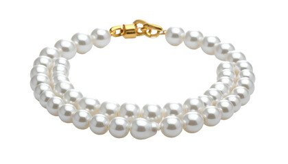 Obraz premium A close-up shot of a three-strand bracelet. The off-white spheres are strung with a gold clasp. Elegant, classic jewelry