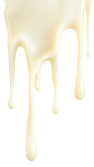 Viscous, glossy, pale yellow liquid slowly drips, forming rivulets and plump suspended drops