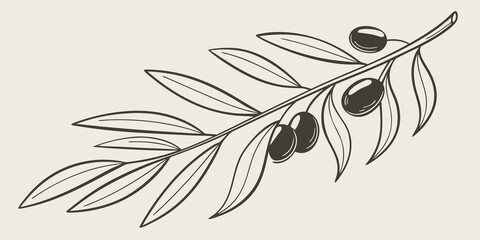 A detailed illustration of an olive branch with ripe olives. © Mamun