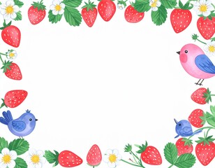 いちごと小鳥のフレーム素材