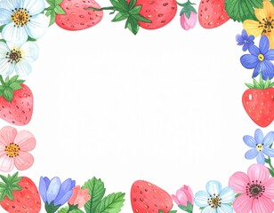 いちごと花のフレーム素材