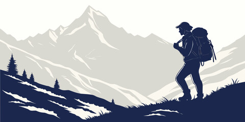 A lone hiker stands atop a mountain, overlooking a vast landscape © Mamun