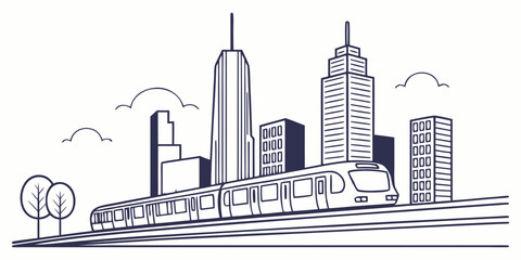 Fototapeta premium A futuristic cityscape with a high-speed train traveling through the urban environment