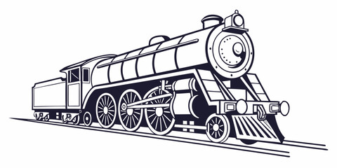 A vintage steam locomotive with a detailed front and side view. © Mamun