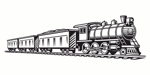 A vintage steam locomotive pulling passenger cars along a railway track © Mamun