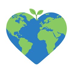 Obraz premium Minimal flat illustration of a heart-shaped Earth symbolizing environmental care and sustainability, perfect for eco campaigns, climate awareness, education, and green branding