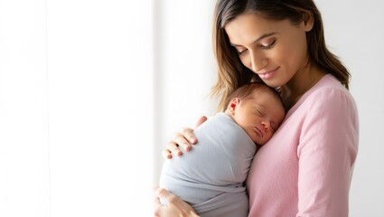 Tender Moment Between Mother and Sleeping Baby in Soft Light