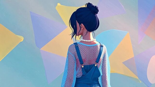 woman in blue outfit with raised arm