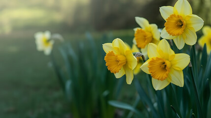 Obraz premium Soft Focus Group of Yellow Daffodil Blossom Springtime Flower