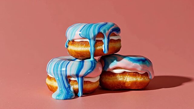 Donuts with colorful icing on pink background