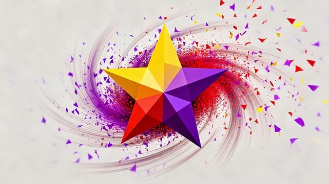 Colorful 3D star shape exploding on abstract background