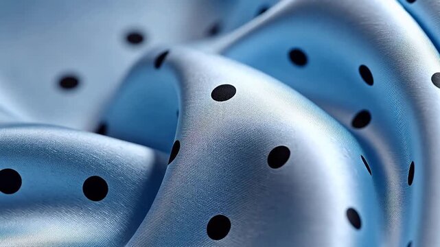 Blue fabric with black polka dots
