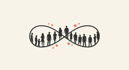 Infinity Symbol with Diverse Silhouettes of People, Concept of Eternity